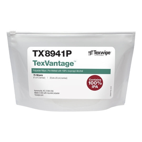 SOS Cleanroom Texwipe TX8941P TexVantage 9" x 9" Polyester Cleanroom Wiper Pre-Wetted 100% IPA (Case Qty.) - Case