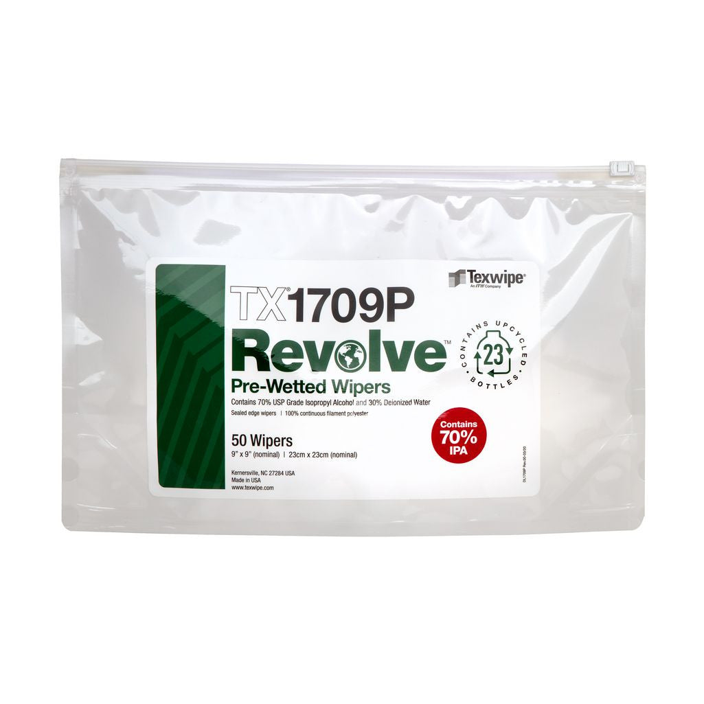 SOS Cleanroom Texwipe TX1709P Revolve 9" x 9" Upcycled Polyester Cleanroom Wiper Pre-Wetted 70% IPA (Case Qty.) - Case