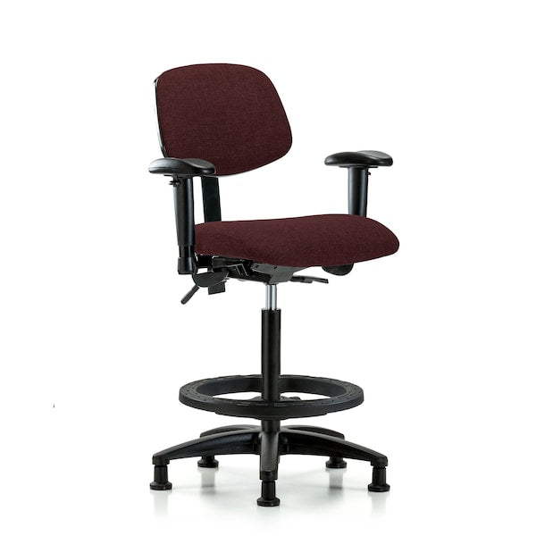 Blue Ridge Ergonomics FHBCH-RG-T1-A1-BF-RG-F41 Rutledge Fabric Chair - High Bench Height with Seat Tilt, Adjustable Arms, Black Foot Ring, & Stationary Glides in Burgundy Fabric