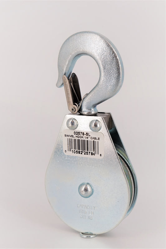 Block Division 02578-1/8-SL 2-1/2″ Swivel Hook Pulley Block, Steel Latch, 1/8″ Rope