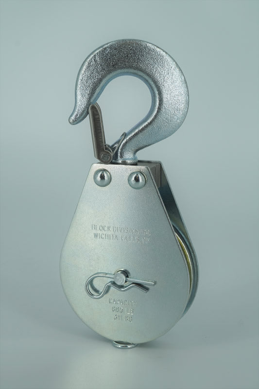 Block Division 03078-SN-SL 3″ Swivel Hook Pulley, 1/4″, Steel Latch, Snatch Pin, 1/4 Rope