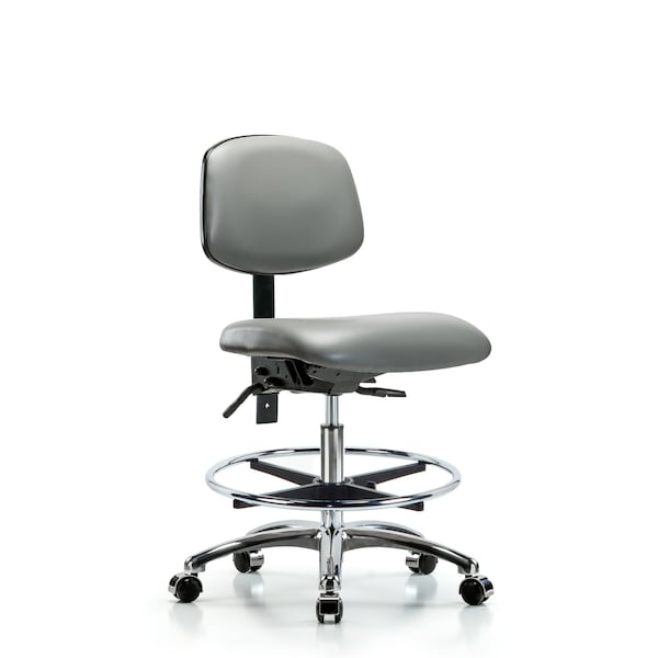 Blue Ridge Ergonomics VMBCH-CR-T1-A0-CF-CC-8840 Rutledge Vinyl Chair Chrome - Medium Bench Height with Seat Tilt, Chrome Foot Ring, & Casters in Sterling Supernova™ Vinyl