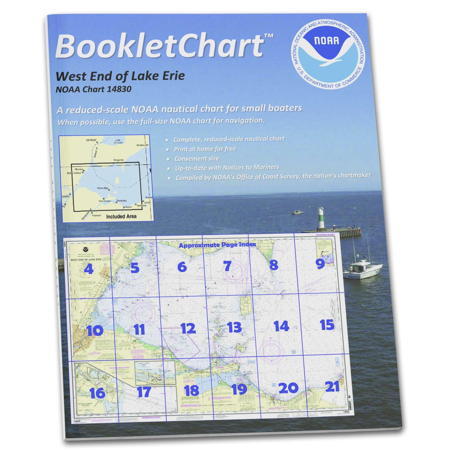 Paradise Clay CB14830 HISTORICAL NOAA Booklet Chart West End of Lake Erie; Port Clinton Harbor; Monroe Harbor, Handy 8.5" x 11" Size. Paper Chart Book Designed for use Aboard Small Craft