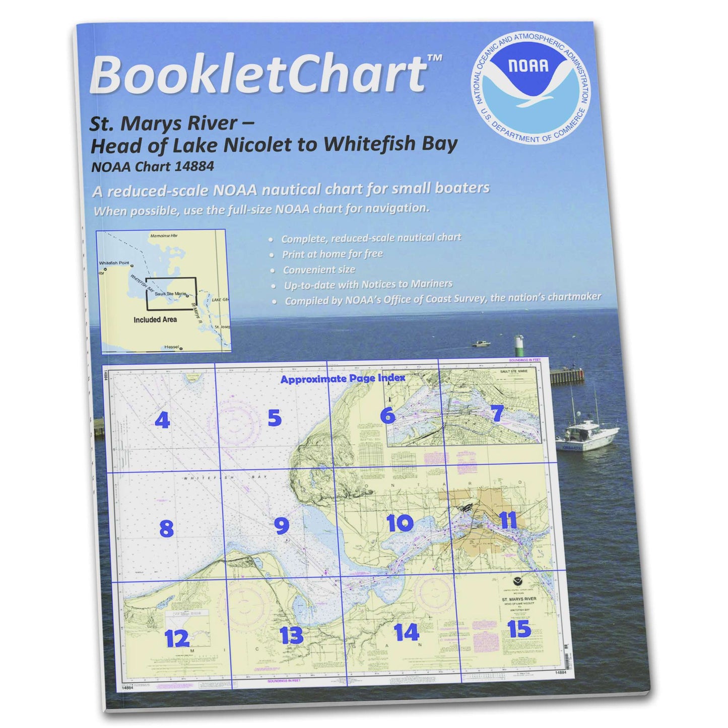 Paradise Clay CB14884 HISTORICAL NOAA Booklet Chart St. Marys River - Head of Lake Nicolet to Whitefish Bay;Sault Ste. Mar.