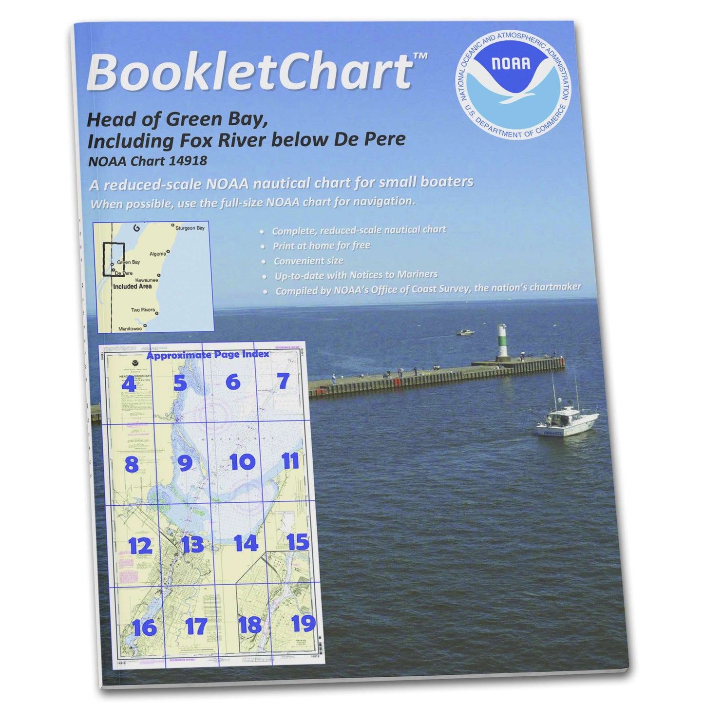 Paradise Clay CB14918 HISTORICAL NOAA Booklet Chart Head of Green Bay: Including Fox River Below De Pere;Green Bay