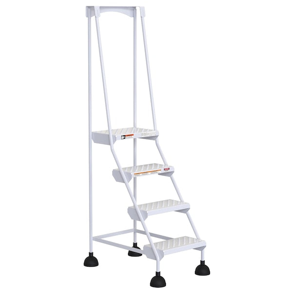 Vestil LAD-4-W-P 72.9375 H Steel Commercial Spring Loaded Rolling Ladder, 4 Steps