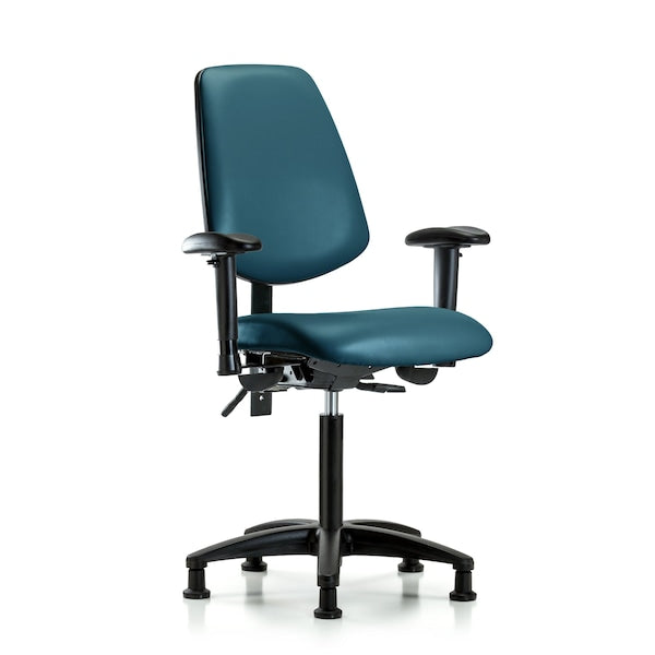 Blue Ridge Ergonomics VMBCH-MB-RG-T1-A1-NF-RC-8569 Rutledge Vinyl Chair - Medium Bench Height with Medium Back, Seat Tilt, Adjustable Arms, & Casters in Burgundy Trailblazer™ Vinyl