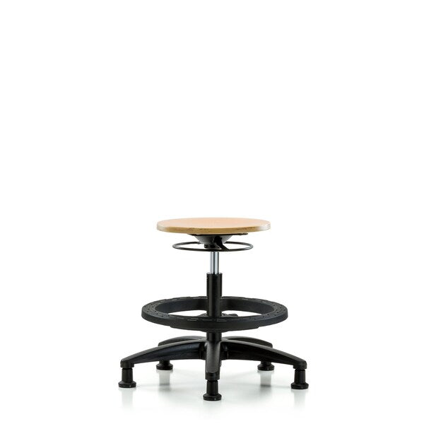 Blue Ridge Ergonomics WMBSO-RG-BF-RG Wood Stool - Medium Bench Height with Black Foot Ring & Stationary Glides