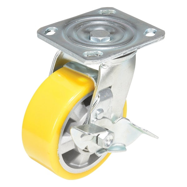 Vestil CST-PY-5X2PUA-SWB Polyurethane Swivel With Brake Caster 5 In. Diameter x 2 In. Width 595 lb Yellow/Gray