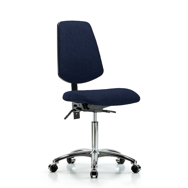 Blue Ridge Ergonomics FMBCH-MB-CR-T1-A0-NF-CC-F45 Rutledge Fabric Chair Chrome - Medium Bench Height with Medium Back, Seat Tilt, & Casters in Navy Fabric