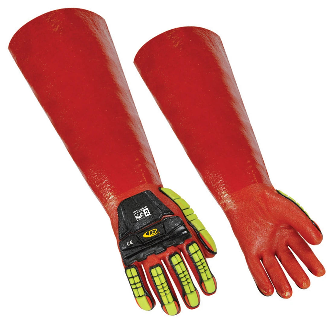 SOS Cleanroom ?075-08? Ansell Waterproof Gloves Ringers R075 PVC-Coated Long Gauntlet-Style Impact
