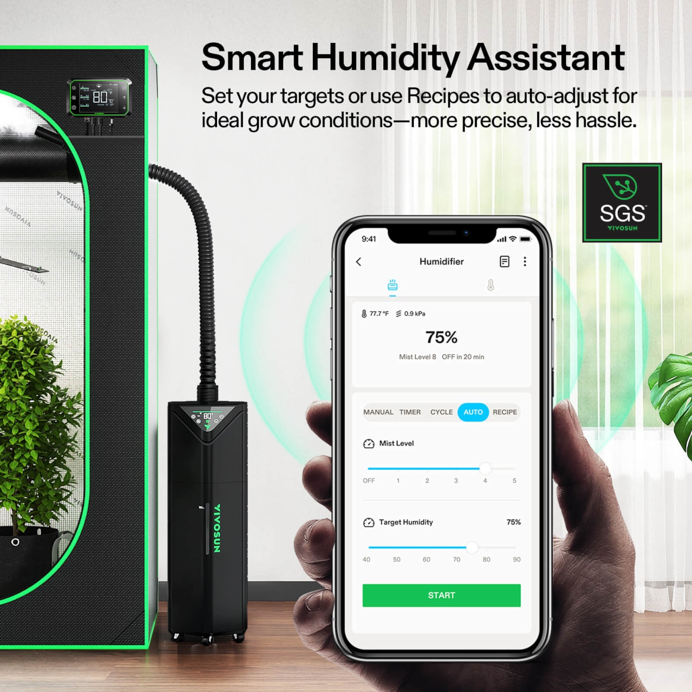 Vivosun AeroStream H19 Intelligent Environmental 19L Humidifier with Temp & Humidity Probe, Designed Specifically for Use with Grow Tents