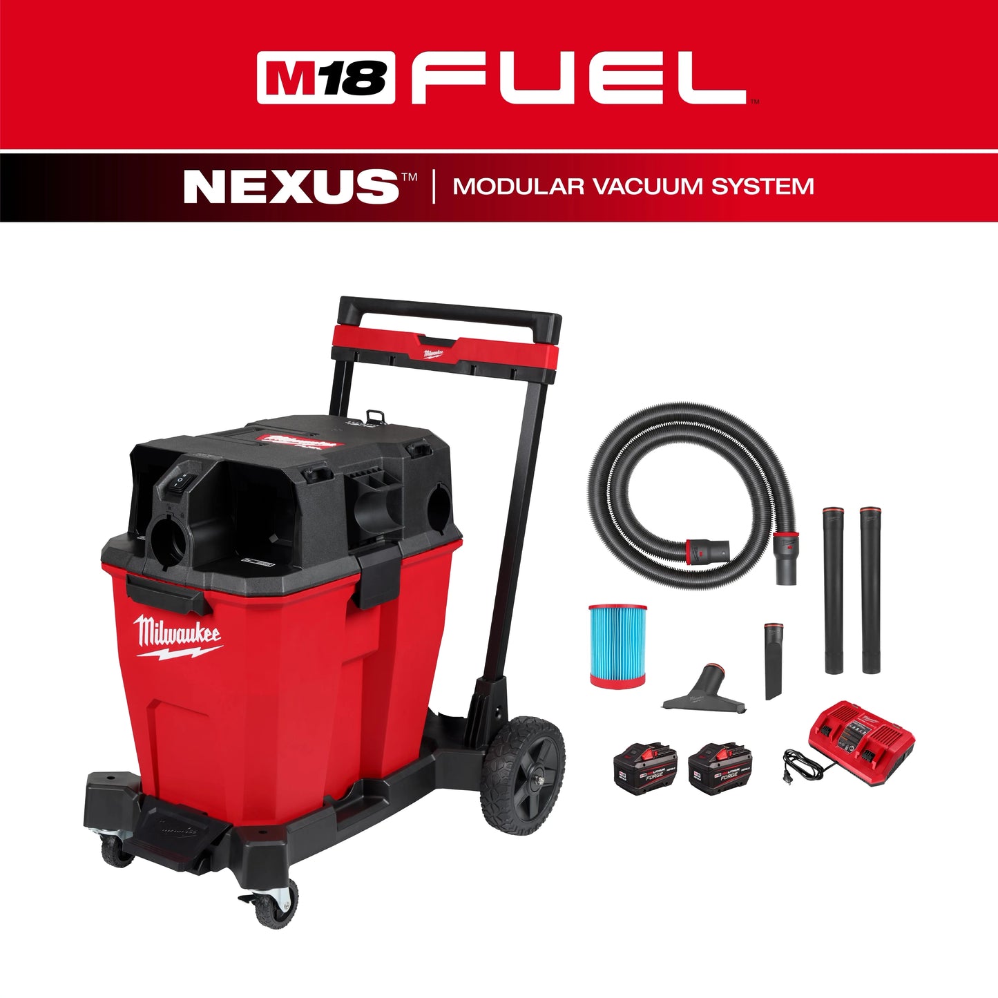 Milwaukee Tool 0930-22HD M18 FUEL™ NEXUS™ 12 Gallon Dual Battery Wet/Dry Vacuum Kit, 1 EA