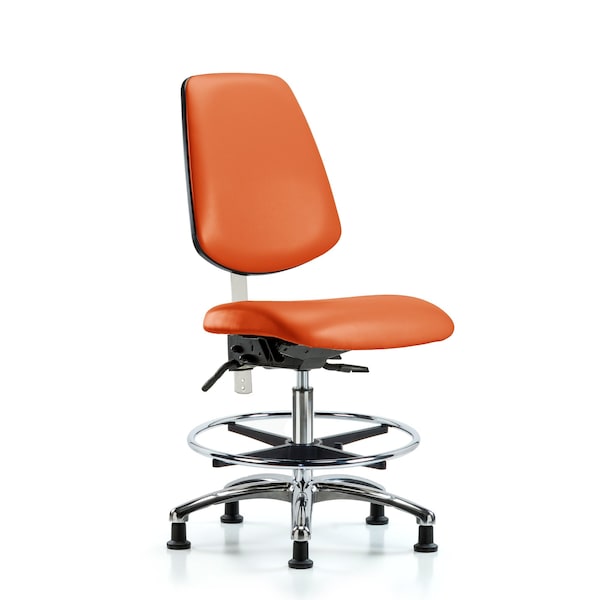 Blue Ridge Ergonomics NCR-VMBCH-MB-CR-T1-A0-CF-RG-8613 Class 100 Vinyl Clean Room Chair - Medium Bench Height with Medium Back, Seat Tilt, Chrome Foot Ring, & Stationary Glides in Orange Kist Trailblazer™ Vinyl