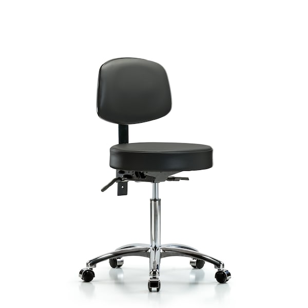Blue Ridge Ergonomics VMBST-CR-T1-NF-CC-8823 Rutledge Vinyl Stool with Back Chrome - Medium Bench Height with Seat Tilt & Casters in Carbon Supernova™ Vinyl