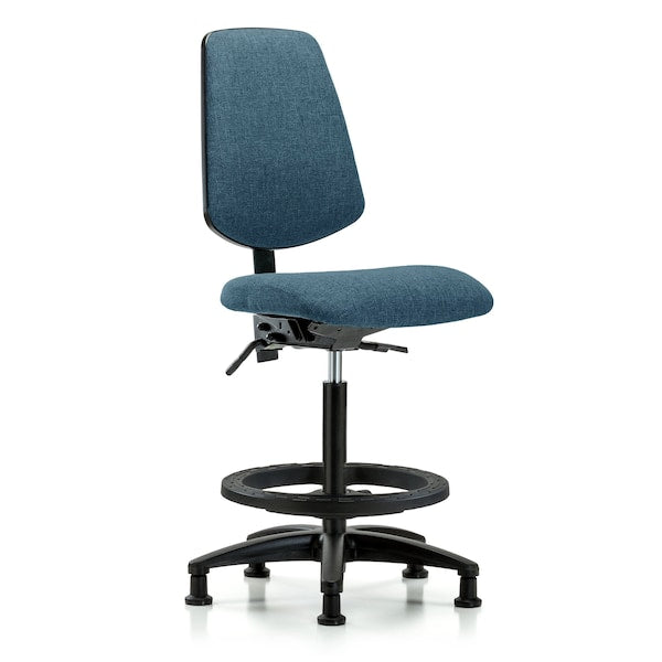 Blue Ridge Ergonomics FHBCH-MB-RG-T1-A0-BF-RG-F43 Rutledge Fabric Chair - High Bench Height with Medium Back, Seat Tilt, Black Foot Ring, & Stationary Glides in Blue Fabric