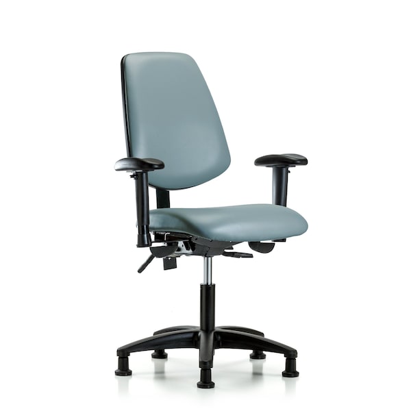 Blue Ridge Ergonomics VDHCH-MB-RG-T0-A1-RG-8822 Rutledge Vinyl Chair - Desk Height with Medium Back, Adjustable Arms, & Stationary Glides in Storm Supernova™ Vinyl