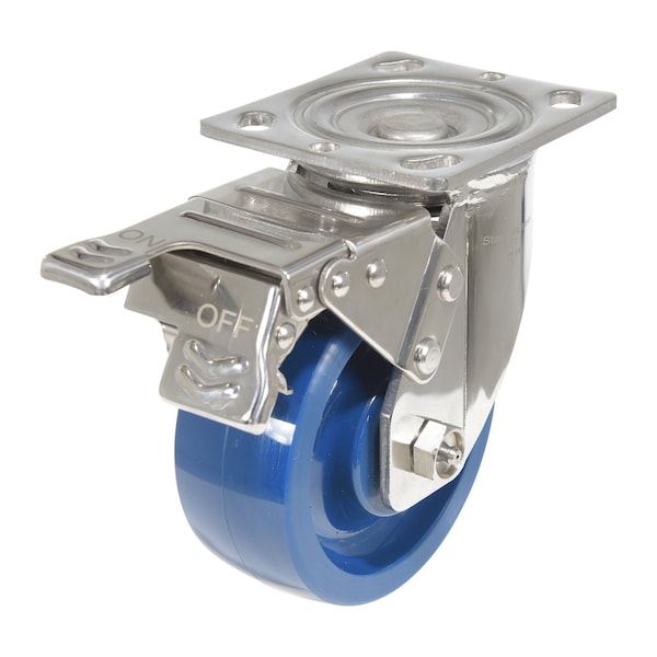 Vestil CST-F-SS-5X2SP-SWTB Solid Polyurethane Swivel With Total Brake Caster 5 In. x 2 In. 1000 lb Dark Blue
