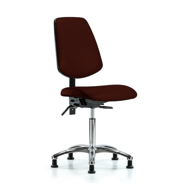 Blue Ridge Ergonomics VMBCH-MB-CR-T0-A0-NF-RG-8569 Rutledge Vinyl Chair Chrome - Medium Bench Height with Medium Back & Stationary Glides in Burgundy Trailblazer™ Vinyl