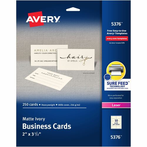 Avery® AVE5376 Business Card - A8 - 2" X 3.50" - 250 / Pack - Ivory