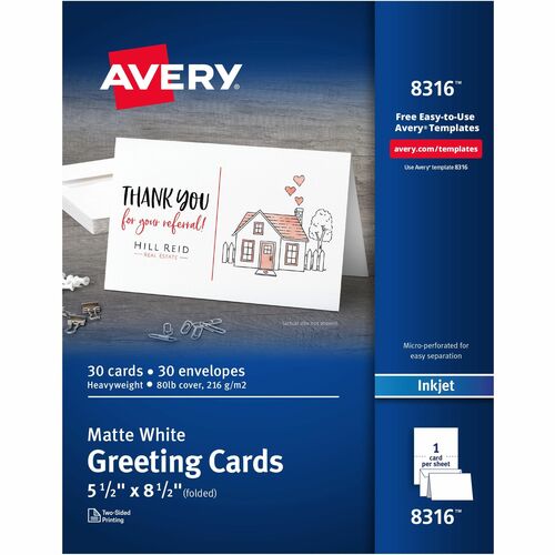 Avery® AVE8316 Greeting Card - 8.50" X 5.50" - Matte - 30 / Box - White