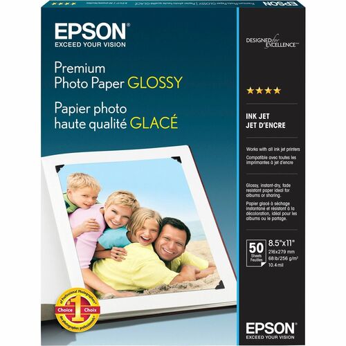 Epson EPSS041667 Epson Premium Photo Paper - Letter - 8.50" X 11" - 68 Lb Basis Weight - High Gloss - 92 Brightness - 50 / Pack - White