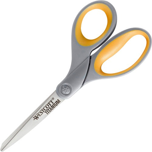 Westcott ACM13529 Westcott Titanium Bonded Scissors - 3.50" Cutting Length - 8" Overall Length - Straight - Straight-Left/Right - Gray/Yellow