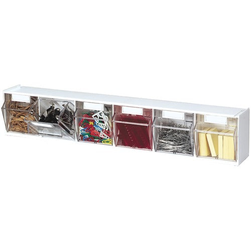 Deflecto DEF20603OP Interlocking Horizontal Tilt Bin - 6 Compartment(S) - 4.5" Height X 23.6" Width X 3.6" Depth - Wall Mountable, Desktop - White - 1Each