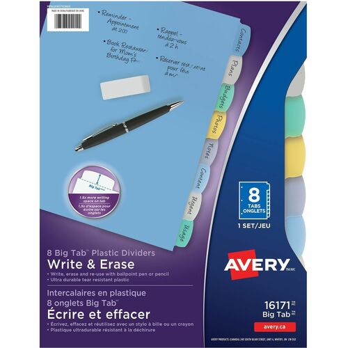 Avery® AVE16171 Avery® Big Tab Write & Erase Plastic Dividers, 8 tabs, 1 set