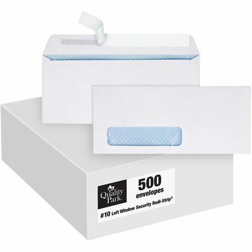 Quality Park QUA69222 Redi-Strip Window Envelopes - Single Window - #10 - 4.13" Width X 9.50" Length - Self-Sealing - Wove - 500 / Box - White