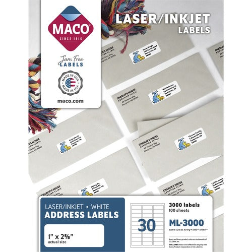 Maco MACML3000 Multipurpose Self-Adhesive Mailing Labels