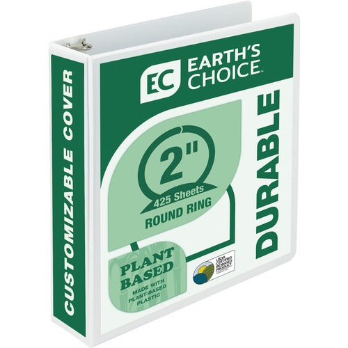 Samsill SAM18967 Earth'S Choice Bio-Based Round Ring View Binder-2" Binder Capacity-Letter-8 1/2" X 11" Sheet Size-450 Sheet Capacity-3 X Round Ring Fastener(S)-2 Internal Pocket(S)-Vinyl, Cardboard, Polypropylene, Chipboard-White-Recycled-1 E