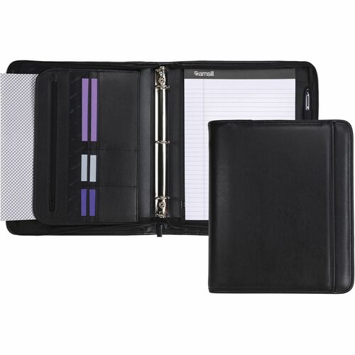 Samsill SAM15650 Sterling Zipper Pad Holder/Ring Binder - Letter - 8 1/2" X 11" Sheet Size - 3 X Round Ring Fastener(S) - 1" Fastener Capacity For Folder - 2 Exterior, Internal Pocket(S) - Vinyl - Black - 1 Each
