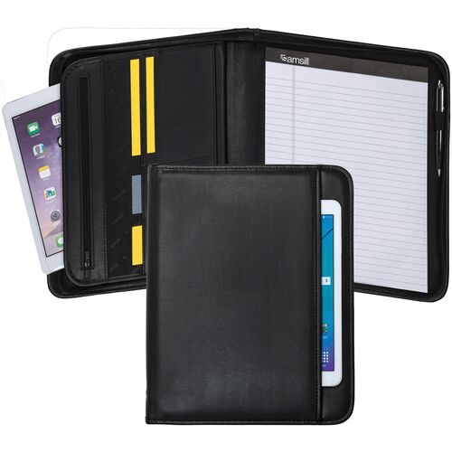 Samsill SAM70820 Sterling Zipper Pad Holder - Letter - 8 1/2" X 11" Sheet Size - 6 Exterior, Internal Pocket(S) - Vinyl, Leather - Black - 1 Each