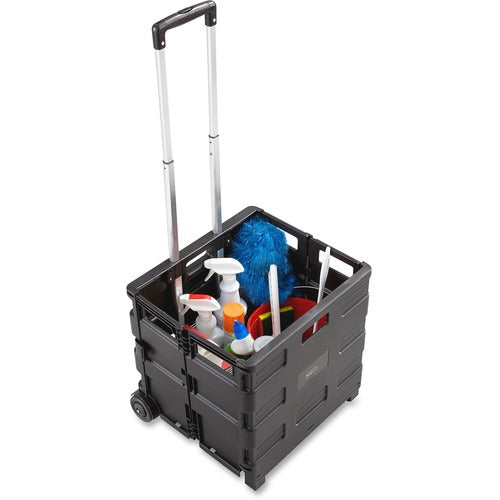 Safco SAF4054BL Stow Away Folding Caddy - Telescopic Handle - 50 Lb Capacity - 2 Casters - 16.5" Width X 14.5" Depth X 39" Height - Black, Silver