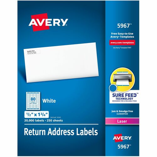 Avery® AVE5967 Easy Peel Mailing Label - Permanent Adhesive - 1.75" Width X 0.50" Length - Rectangle - Laser - White - 20000 / Box