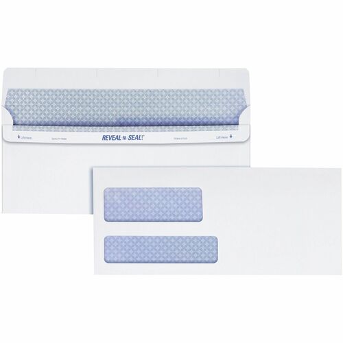 Quality Park QUA67529 Reveal-N-Seal Double Window Envelope - Double Window - #9 - 8.88" Width X 3.88" Length - 24 Lb - 500 / Box - White