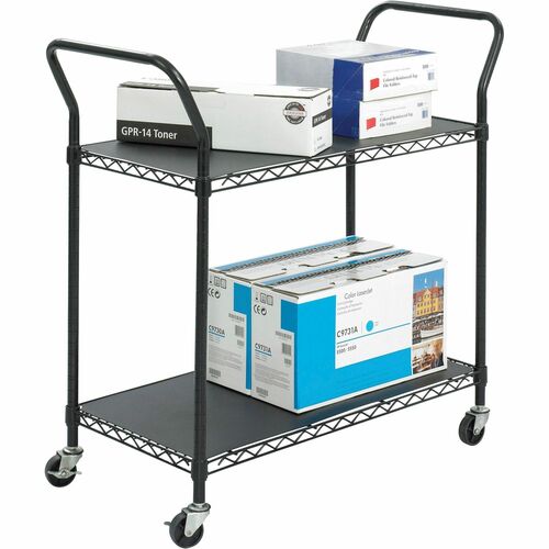 Safco SAF5337BL Wire Utility Cart - 2 Shelf - 400 Lb Capacity - 4 Casters - 3" Caster Size - Plastic - 43.8" Width X 19.3" Depth X 41" Height - Black