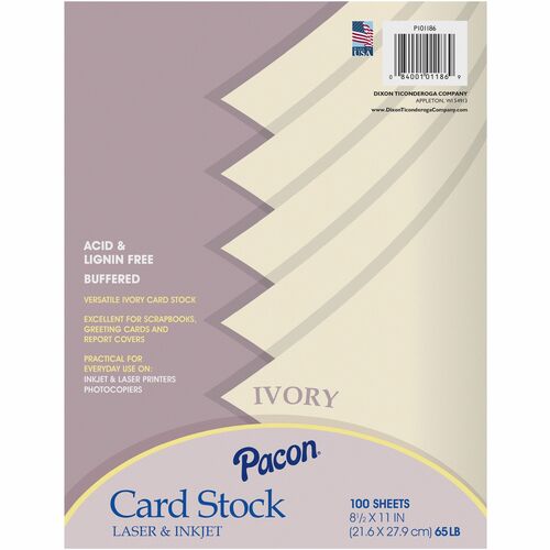 Pacon PAC101186 Array Printable Multipurpose Card - Letter - 8.50" X 11" - 65 Lb Basis Weight - Recycled - 100% Recycled Content - 100 / Pack - Ivory
