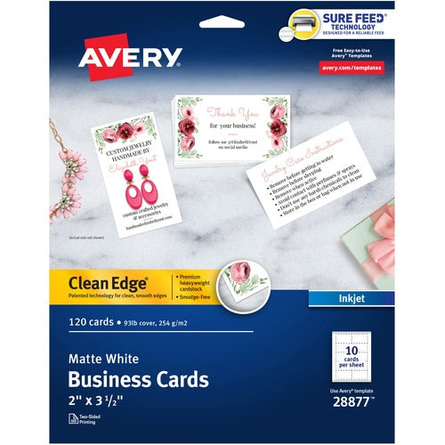 Avery® AVE28877 Avery® Clean Edge Business Cards, 2" x 3.5" , White, 120 (28877)