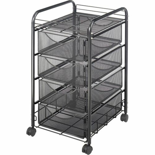 Safco SAF5214BL Onyx Double Mesh Mobile File Cart - 2 Shelf - 4 Drawer - 4 Casters - 1.50" Caster Size - 15.8" Width X 17" Depth X 27" Height - Black Steel Frame - Black