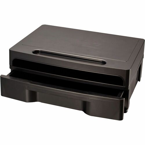 Officemate OIC22502 2200 Series Monitor Stand with Drawer, HIPAA, Black