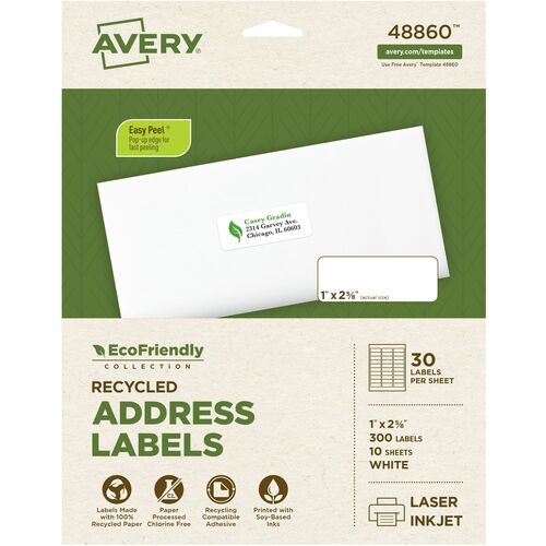 Avery® AVE48860 Avery® Eco-Friendly Address Labels for Lfor Laser and Inkjet Printers, 1" x 2?"