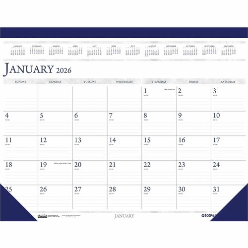 House of Doolittle HOD1506 Deep Blue Print 18.5" Desk Pad Calendar