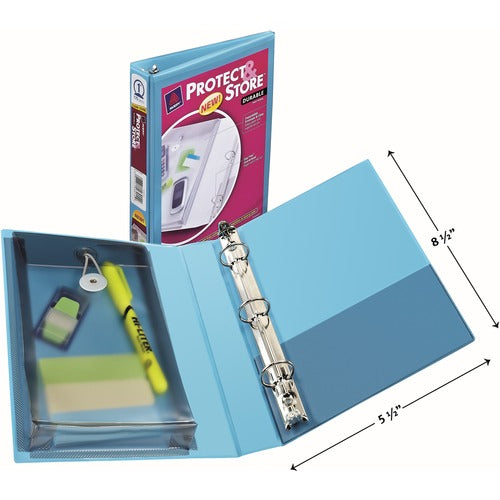 Avery® AVE23014 Protect & Store Mini Durable View Ring Binder - 1" Binder Capacity - 5 1/2" X 8 1/2" Sheet Size - 175 Sheet Capacity - Round Ring Fastener - Blue - 1 Each