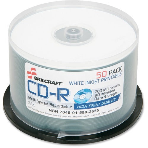 SKILCRAFT® NSN5992655 CD Recordable Media - CD-R - 52x - 700 MB - 50