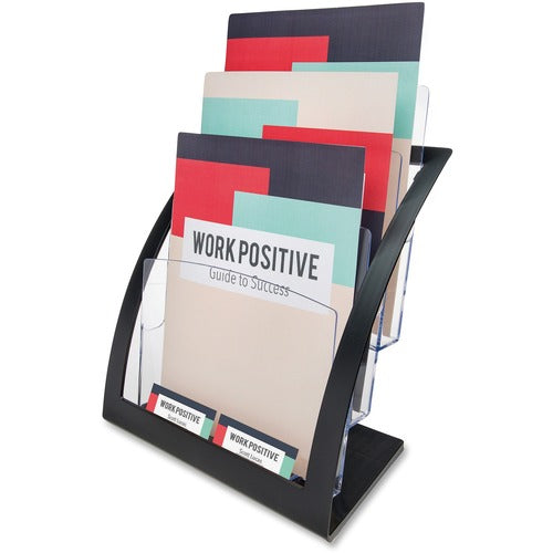 Deflecto DEF693704 3-Tier Contemporary Magazine Holder - 3 Compartment(S) - 3 Tier(S) - 13.3" Height X 11.2" Width X 6.9" Depth - Desktop, Counter - Black, Clear Frame, Front - Plastic - 1Each