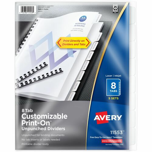 Avery® AVE11553 Unpunched Print-On Dividers