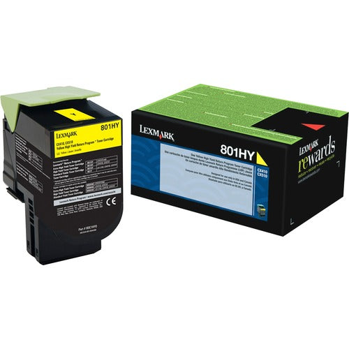 Lexmark LEX80C1HY0 801Hy Yellow High Yield Return Program Toner Cartridge - Laser - High Yield - 3000 Page Yellow - 1 Each