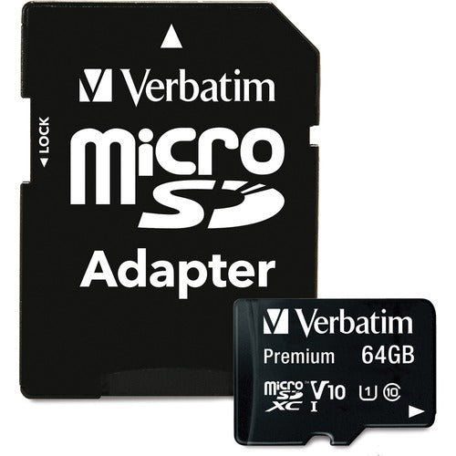 Verbatim VER44084 64Gb Premium Microsdxc Memory Card With Adapter, Uhs-I Class 10 - Uhs-1/Class 10 - 1Pk